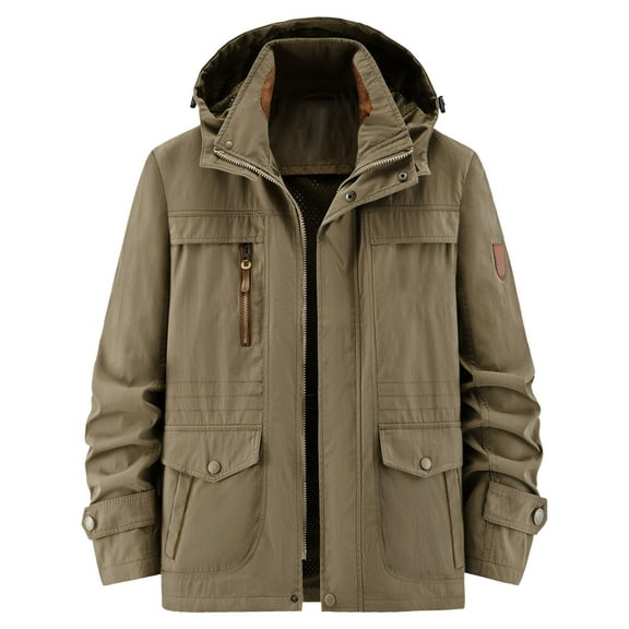 MIXUE Mens Coats And Jackets Autumn Winter Solid Color Hooded Long Sleeve Zip Up Slim Fit Casual Lightweight Coat Outwear,Brown,XXXXXL