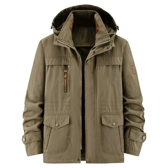 MIXUE Mens Coats And Jackets Autumn Winter Solid Color Hooded Long Sleeve Zip Up Slim Fit Casual Lightweight Coat Outwear,Brown,XXXXXL