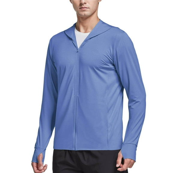 MIXUE Mens Coats And Jackets Autumn Winter Solid Color Hooded Long Sleeve Zip Up Slim Lightweight Fitness Running Coat Daily-Wear,Blue,S