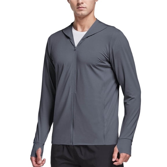 MIXUE Mens Coats And Jackets Autumn Winter Solid Color Hooded Long Sleeve Zip Up Slim Lightweight Fitness Running Coat Holiday Wear,Gray,L