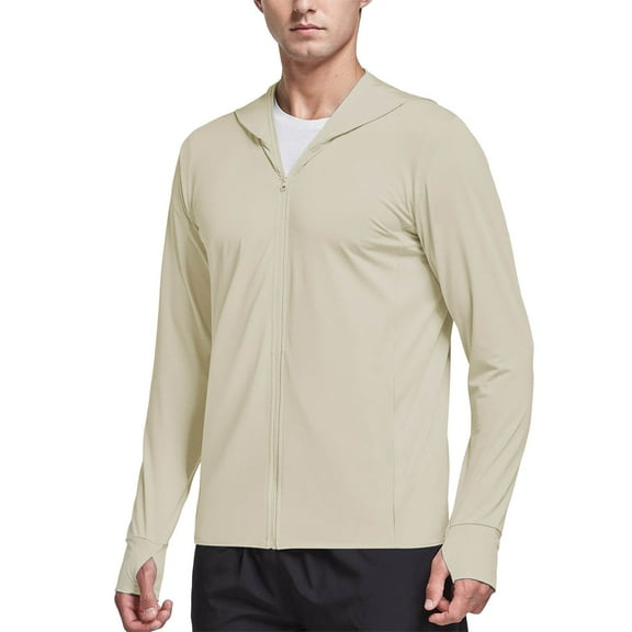 MIXUE Mens Coats And Jackets Autumn Winter Solid Color Hooded Long Sleeve Zip Up Slim Lightweight Fitness Running Coat Sportswear,Beige,XXXL