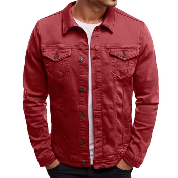 MIXUE Mens Coats And Jackets Autumn Winter Solid Color Lapel Button Up Long Sleeve Slim Fit Casual Coat Outwear,Red,XXXXL