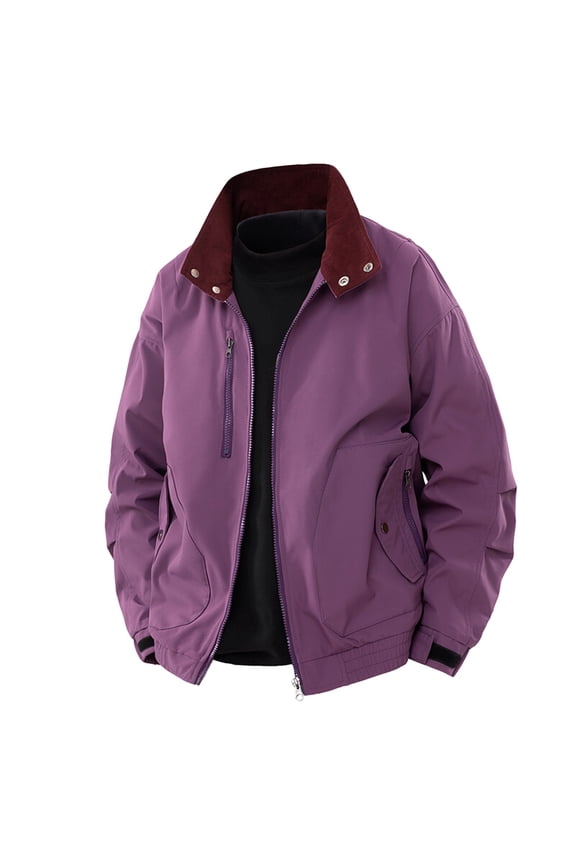 Mens Coats And Jackets Autumn Winter Solid Color Stank Long Sleeve Zip Up Casual Coat Sportswear,Purple,M