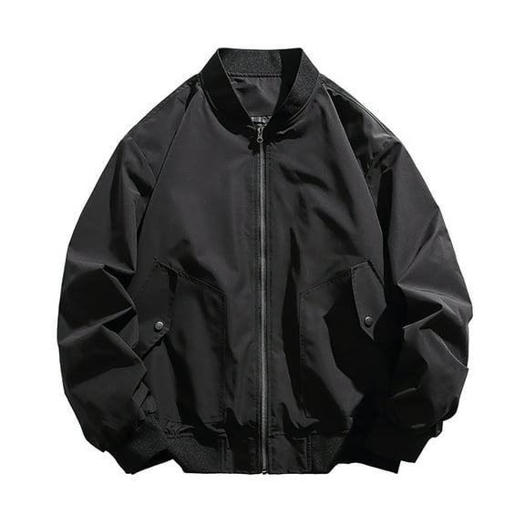 MIXUE Mens Coats And Jackets Autumn Winter Solid Color Stank Long Sleeve Zip Up Loose Casual Coat Holiday Wear,Black,S