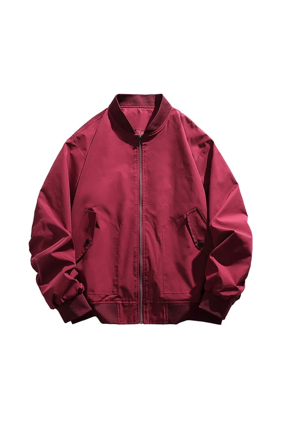 Mens Coats And Jackets Autumn Winter Solid Color Stank Long Sleeve Zip Up Loose Casual Coat Streetwear,Red,S