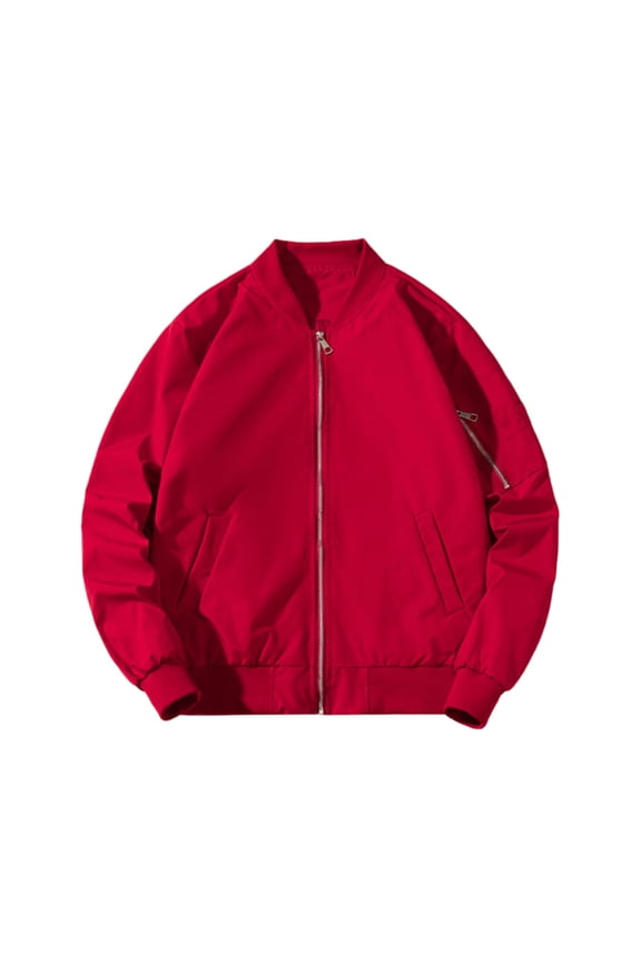 Mens Coats And Jackets Autumn Winter Solid Color Stank Long Sleeve Zip Up Outdoor Sports Casual Coat Sportswear,Red,M