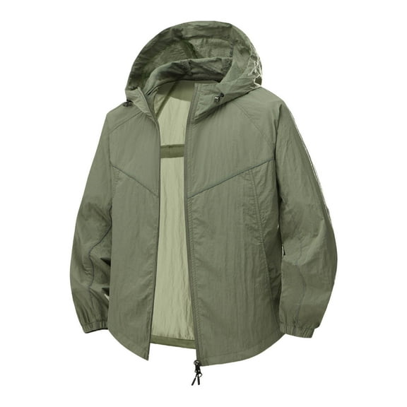 MIXUE Mens Coats And Jackets Autumn Winter Solid Color Hooded Long Sleeve Zip Up Loose Fit Casual Lightweight Comfortable Breathable Windbreaker Coat Daily-Wear,Green,L