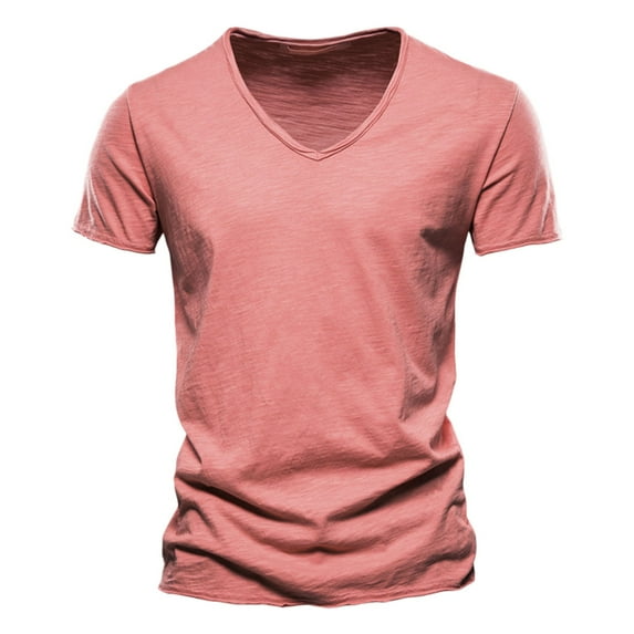 MIXUE Mens Shirts Summer Solid Color V Neck Short Sleeve Fashion Casual Shirts For Men T Shirts Sportswear,Red,XXXL