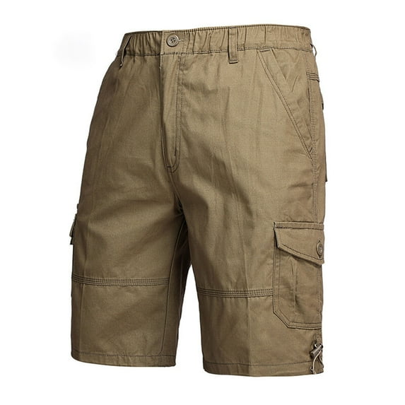MIXUE Mens Shorts Summer Cargo Solid Color Straight Leg With Multiple Pockets Loose Fit Casual Outwear,Yellow,XXL