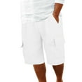 thumbnail image 1 of MIXUE Mens Shorts Summer Linen Solid Color Elastic Waist Drawstring With Large Pockets Beach Sports Loose Fit Casual Holiday Wear,White,S, 1 of 7
