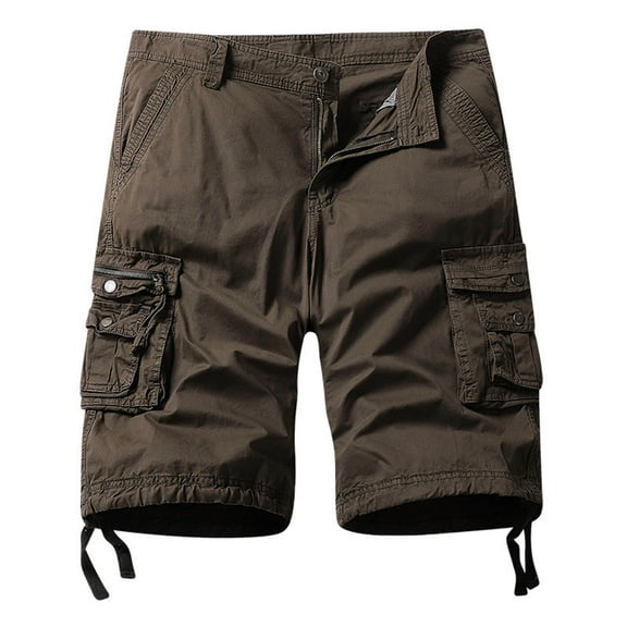 MIXUE Mens Shorts Summer Solid Color Cargo Zipper Pockets Loose Fit Casual Outdoor Daily-Wear,Brown,40