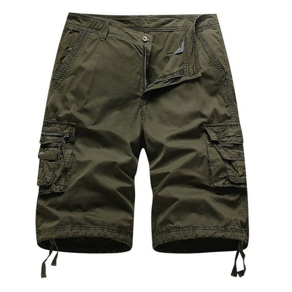 MIXUE Mens Shorts Summer Solid Color Cargo Zipper Pockets Loose Fit Casual Outdoor Streetwear,Green,36
