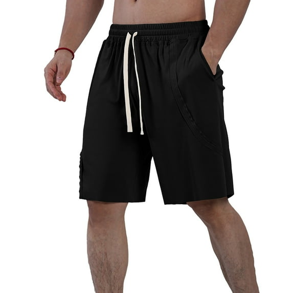 MIXUE Mens Shorts Summer Solid Color Casual Fitness Sports Loose Running Training Basketball Mens Workout Shorts Beachwear,Black,XL