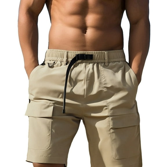 MIXUE Mens Shorts Summer Solid Color Elastic Waist Drawstring Casual Breathable Sportwear,Brown,XXL