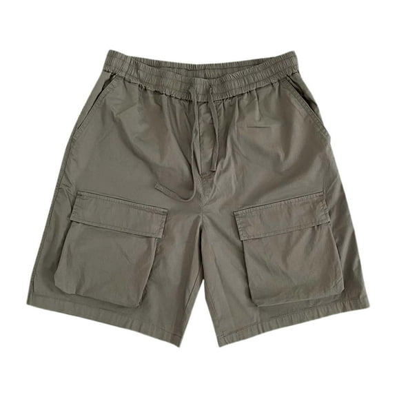 MIXUE Mens Shorts Summer Solid Color Elastic Waist Drawstring Casual Loose Workwear With Multiple Pockets Daily-Wear,Green,XXL