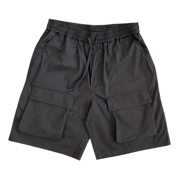 MIXUE Mens Shorts Summer Solid Color Elastic Waist Drawstring Casual Loose Workwear With Multiple Pockets Sportwear,Black,XXL