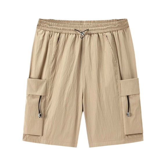 MIXUE Mens Shorts Summer Solid Color Elastic Waist Drawstring Casual With Pockets Breathable Work Outdoor Activities Sports Daily-Wear,Blue,L