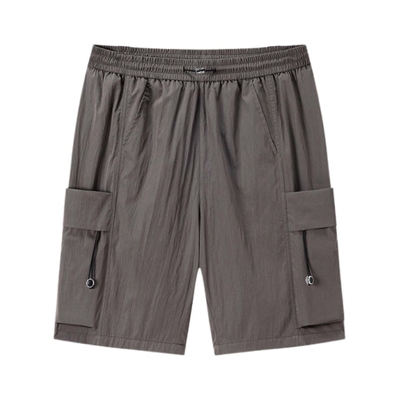 MIXUE Mens Shorts Summer Solid Color Elastic Waist Drawstring Casual With Pockets Breathable Work Outdoor Activities Sports Sportwear,Gray,M