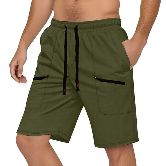 MIXUE Mens Shorts Summer Solid Color Elastic Waist Drawstring Fashion Breathable Sports Beachwear,Green,L