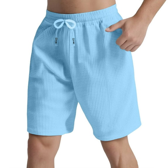 MIXUE Mens Shorts Summer Solid Color Elastic Waist Drawstring Fashion Casual Sportwear,Blue,M
