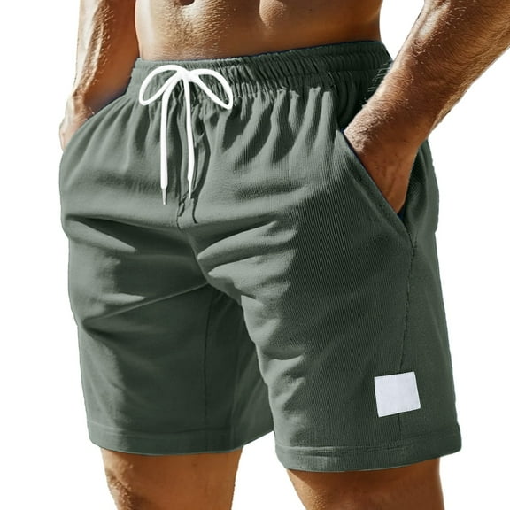 MIXUE Mens Shorts Summer Solid Color Elastic Waist Drawstring Lightweight Trendy Comfortable Loose Casual Beach Holiday Wear,Green,M