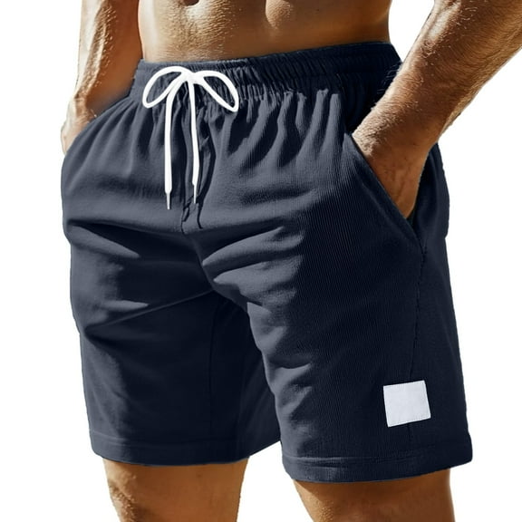 MIXUE Mens Shorts Summer Solid Color Elastic Waist Drawstring Lightweight Trendy Comfortable Loose Casual Beach Sportwear,Blue,XXL
