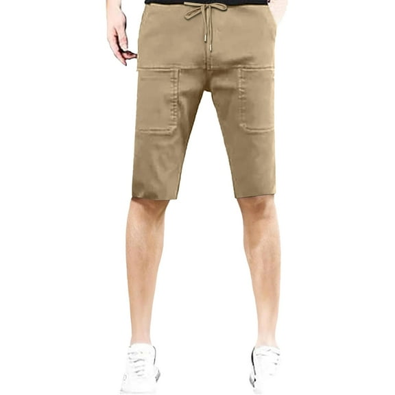 MIXUE Mens Shorts Summer Solid Color Elastic Waist Drawstring Stretch Sports Casual Loose Comfortable With Pockets Outwear,Brown,M