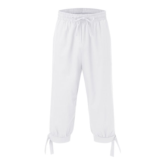 MIXUE Mens Shorts Summer Solid Color Elastic Waist Drawstring With Pockets Lace Up Beachwear,White,XXL