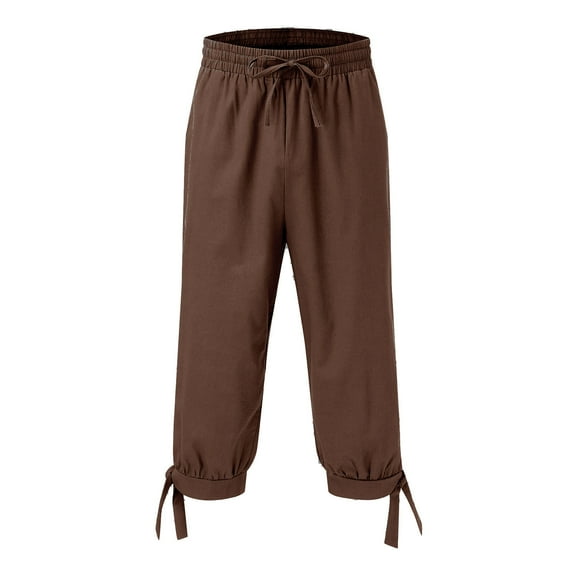 MIXUE Mens Shorts Summer Solid Color Elastic Waist Drawstring With Pockets Lace Up Outwear,Brown,XXXL