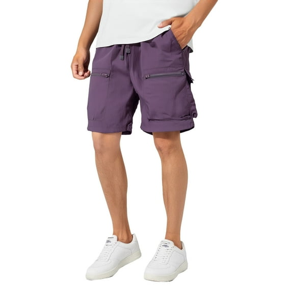 MIXUE Mens Shorts Summer Solid Color Ice Silk Cool Breathable Quick Drying Casual Thin Sports Mens Workout Shorts Activewear,Purple,L