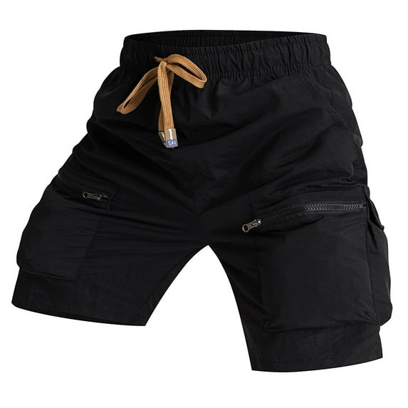 MIXUE Mens Shorts Summer Solid Color Loose Quick Drying Work Outdoor Pocket Casual Beach Trousers Mens Workout Shorts Activewear,Black,XS