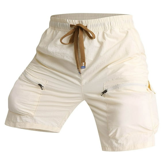 MIXUE Mens Shorts Summer Solid Color Loose Quick Drying Work Outdoor Pocket Casual Beach Trousers Mens Workout Shorts Sportwear,Beige,XXXXL