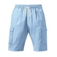 thumbnail image 1 of MIXUE Mens Shorts Summer Solid Color Pocket Outdoor Sports Casual Loose Linen Cargo Mens Workout Shorts Streetwear,Blue,XXL, 1 of 9