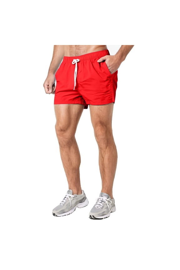 Mens Shorts Summer Solid Color Sports Casual Running Thin Gym Exercise Mens Workout Shorts Sportwear,Red,M