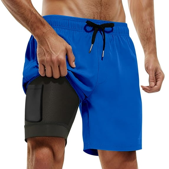 MIXUE Mens Shorts Summer Solid Color Swim Trunks Compresssion Liner Inseam Bathing Suit Pockets Mens Workout Shorts Activewear,Blue,XXXXXL