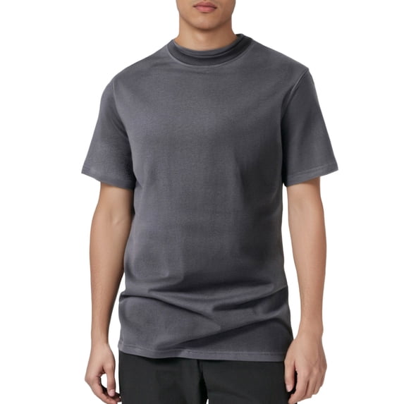 MIXUE Mens T-Shirts Solid Color Round Neck Short Sleeve Double Layer Solona Half Neck Loose Bottom Pullover Tops T Shirts Activewear,Gray,XL