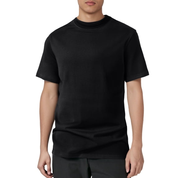 MIXUE Mens T-Shirts Solid Color Round Neck Short Sleeve Double Layer Solona Half Neck Loose Bottom Pullover Tops T Shirts Daily-Wear,Black,XXXL