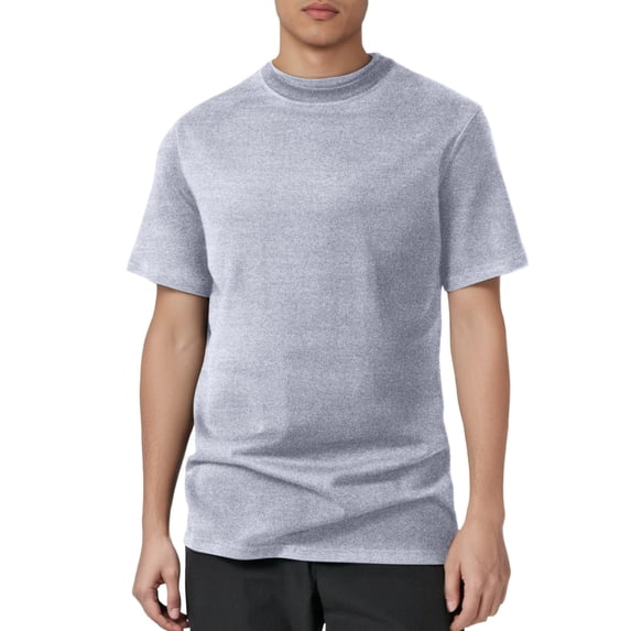 MIXUE Mens T-Shirts Solid Color Round Neck Short Sleeve Double Layer Solona Half Neck Loose Bottom Pullover Tops Tee Shirts Streetwear,Green,M