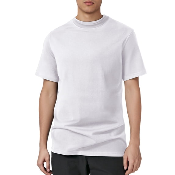 MIXUE Mens T-Shirts Solid Color Round Neck Short Sleeve Double Layer Solona Half Neck Loose Bottom Pullover Tops Tee Shirts Streetwear,White,M