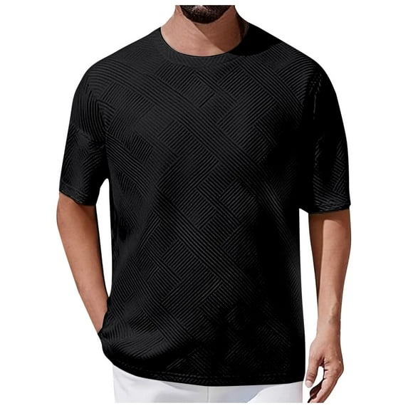 MIXUE Mens T-Shirts Solid Color Round Neck Short Sleeve Jacquard Soft Comfortable Breathable Casual Loose Trendy Business Sports Pullover Tops Tshirts Outwear,Black,XXXXXXL