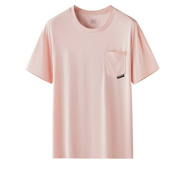 MIXUE Mens T-Shirts Solid Color Round Neck Short Sleeve Pocket Pullover Tops Tee Shirts Sportwear,Black,XXL