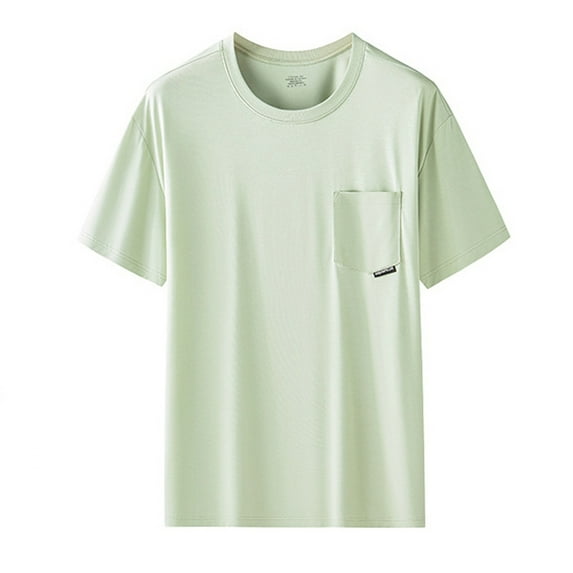 MIXUE Mens T-Shirts Solid Color Round Neck Short Sleeve Pocket Pullover Tops Tshirts Holiday Wear,Green,XL
