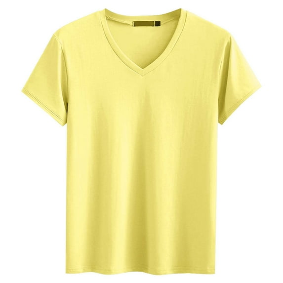 MIXUE Mens T-Shirts Solid Color Round Neck Short Sleeve Sport Leisure Breathable Pullover Tops T Shirts Activewear,Yellow,M