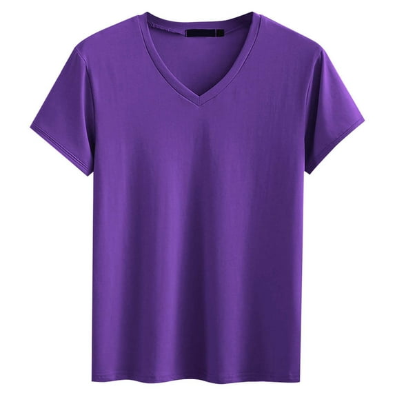 MIXUE Mens T-Shirts Solid Color Round Neck Short Sleeve Sport Leisure Breathable Pullover Tops Tee Shirts Streetwear,Purple,XXL