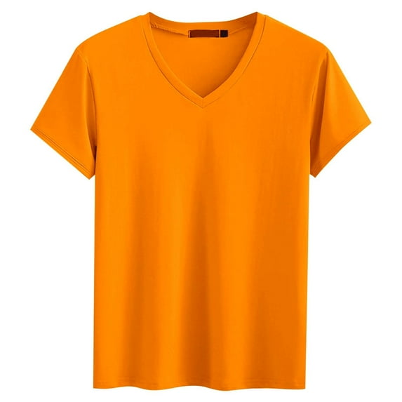 MIXUE Mens T-Shirts Solid Color Round Neck Short Sleeve Sport Leisure Breathable Pullover Tops Tshirts Holiday Wear,Orange,XXXXXL