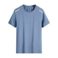 thumbnail image 1 of MIXUE Mens T-Shirts Summer Ice Silk Solid Color Round Neck Short Sleeve Elastic Loose Quick Drying Sports Pullover Tops Tshirts Outwear,Blue,L, 1 of 2
