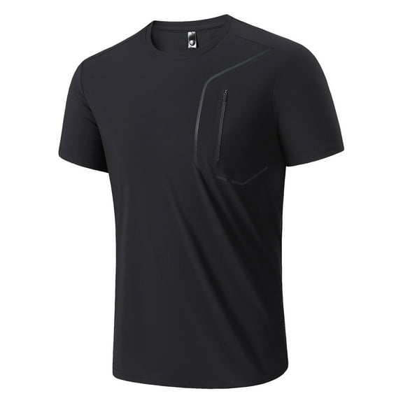 MIXUE Mens T-Shirts Summer Ice Silk Solid Color Round Neck Short Sleeve Quick Drying Thin Breathable Elastic Pullover Tops T Shirts Activewear,Black,M