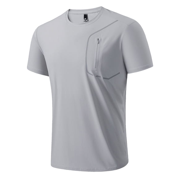 MIXUE Mens T-Shirts Summer Ice Silk Solid Color Round Neck Short Sleeve Quick Drying Thin Breathable Elastic Pullover Tops T Shirts Activewear,Gray,M