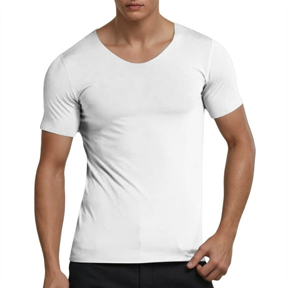MIXUE Mens T-Shirts Summer Silk Solid Color Round Neck Short Sleeve Seamless Pullover Tops Tshirts Outwear,White,XL