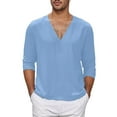 thumbnail image 1 of MIXUE Mens T-Shirts Summer Solid Color V Neck Long Sleeve Casual Beach Pullover Tops Tee Shirts Sportwear,Blue,XXXL, 1 of 4